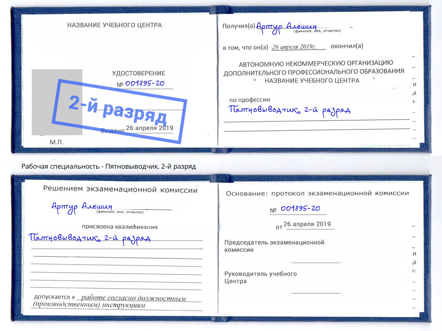корочка 2-й разряд Пятновыводчик Елец