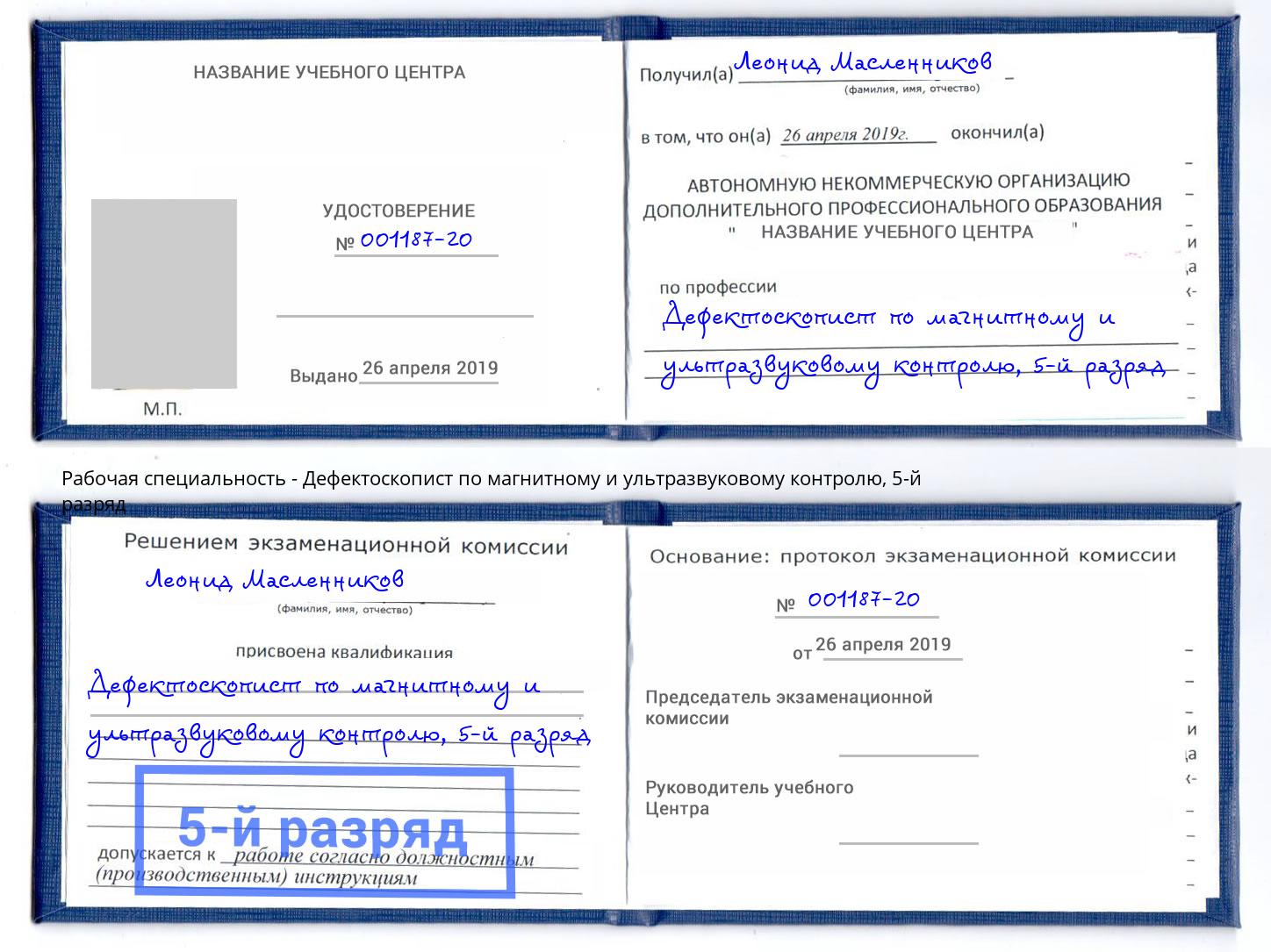 корочка 5-й разряд Дефектоскопист по магнитному и ультразвуковому контролю Елец