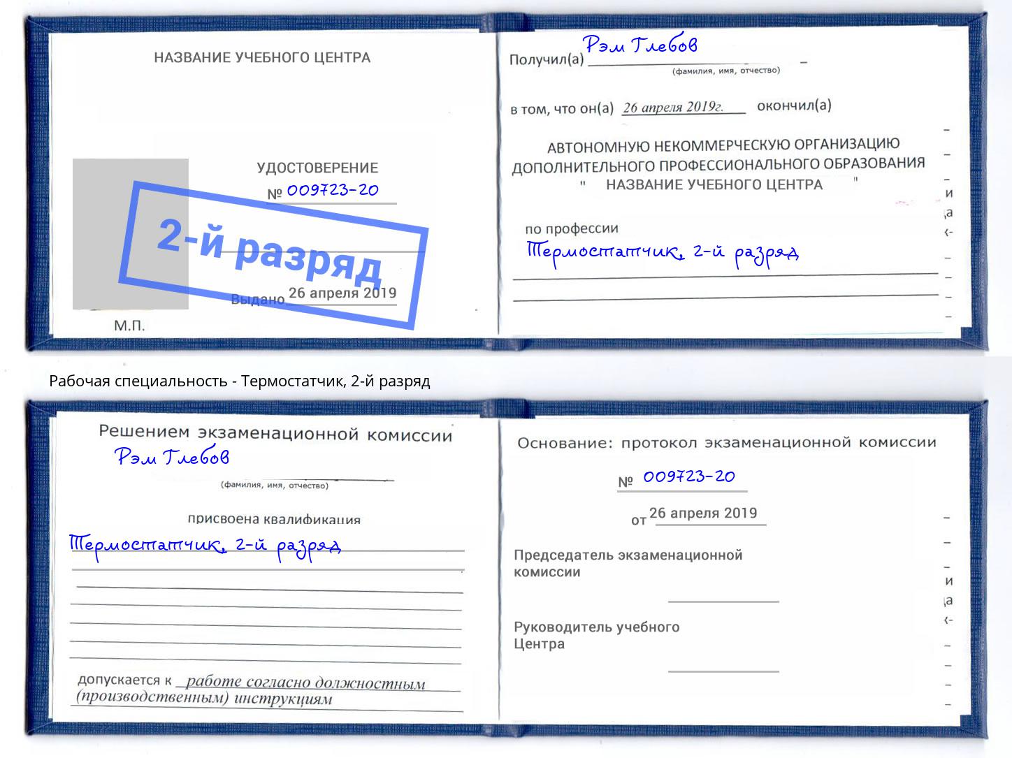 корочка 2-й разряд Термостатчик Елец