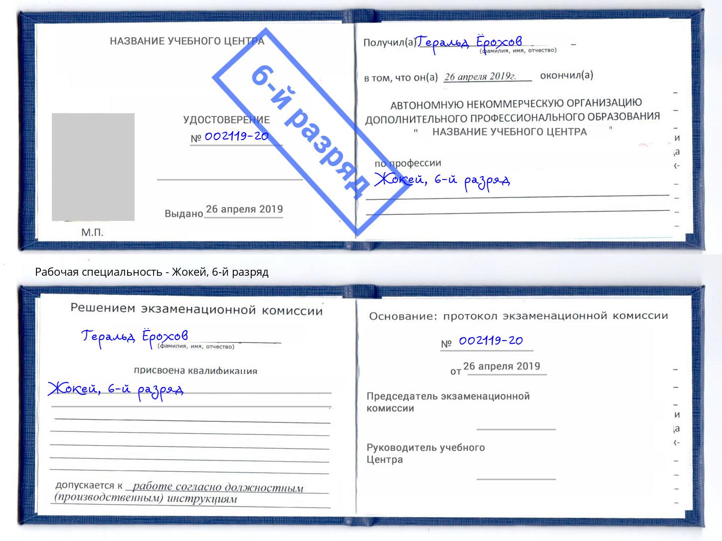 корочка 6-й разряд Жокей Елец