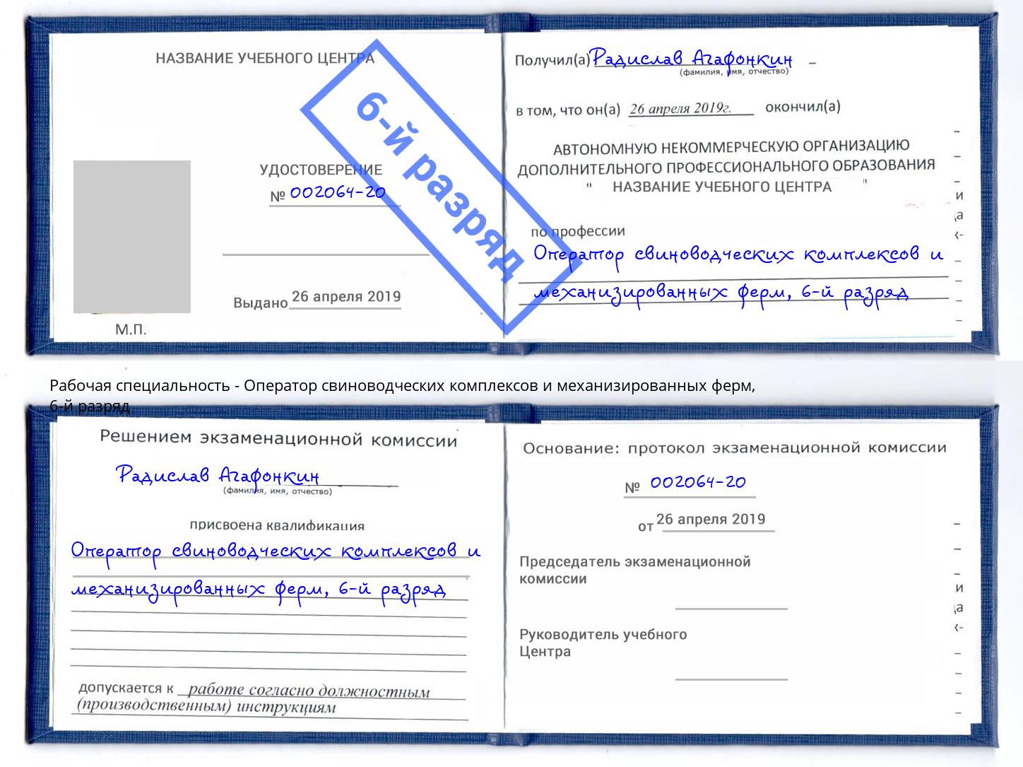 корочка 6-й разряд Оператор свиноводческих комплексов и механизированных ферм Елец