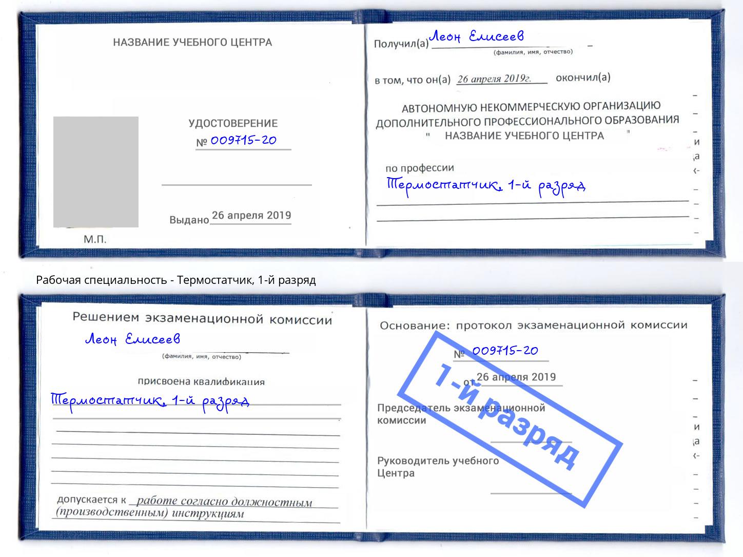 корочка 1-й разряд Термостатчик Елец