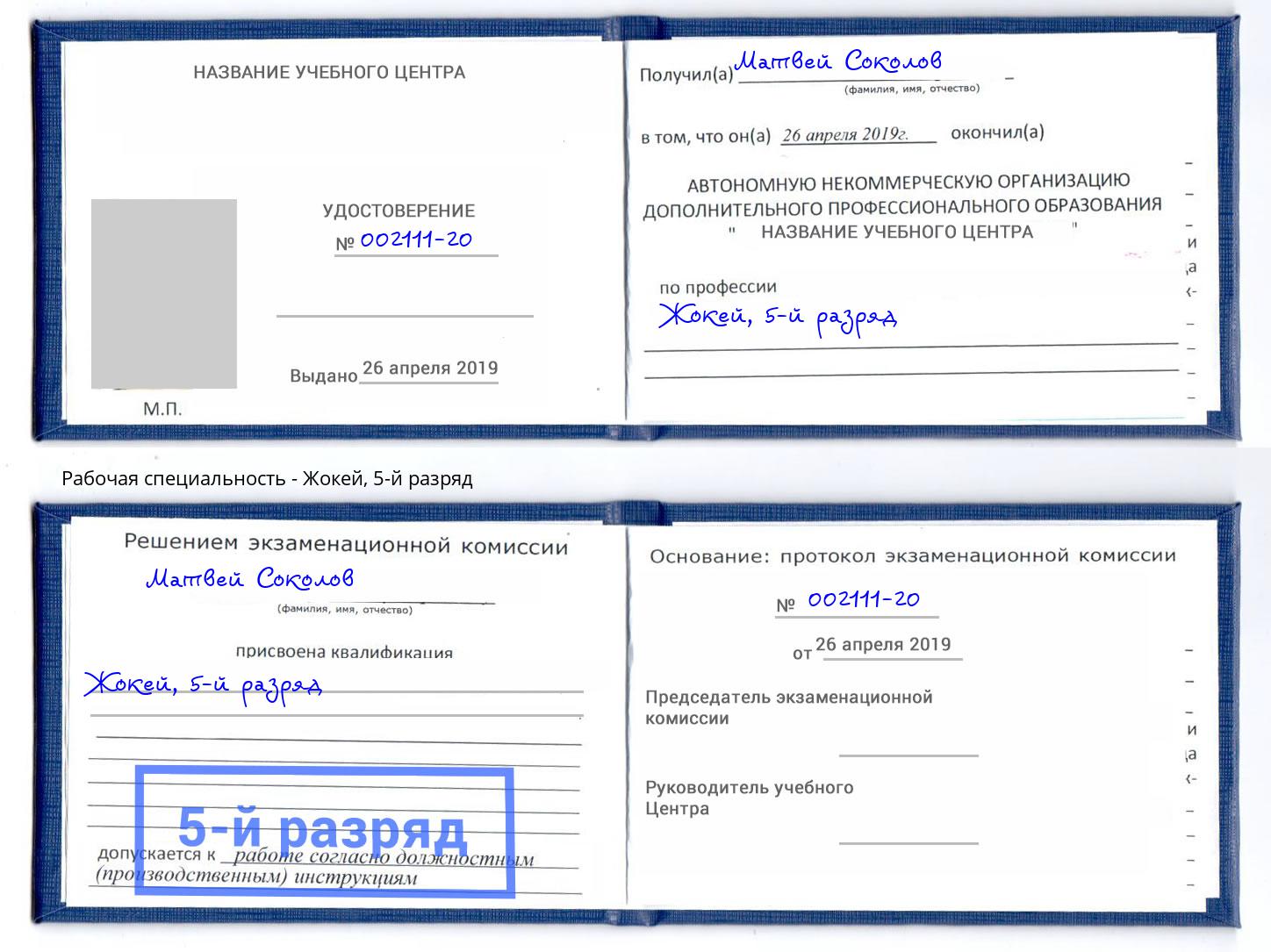 корочка 5-й разряд Жокей Елец