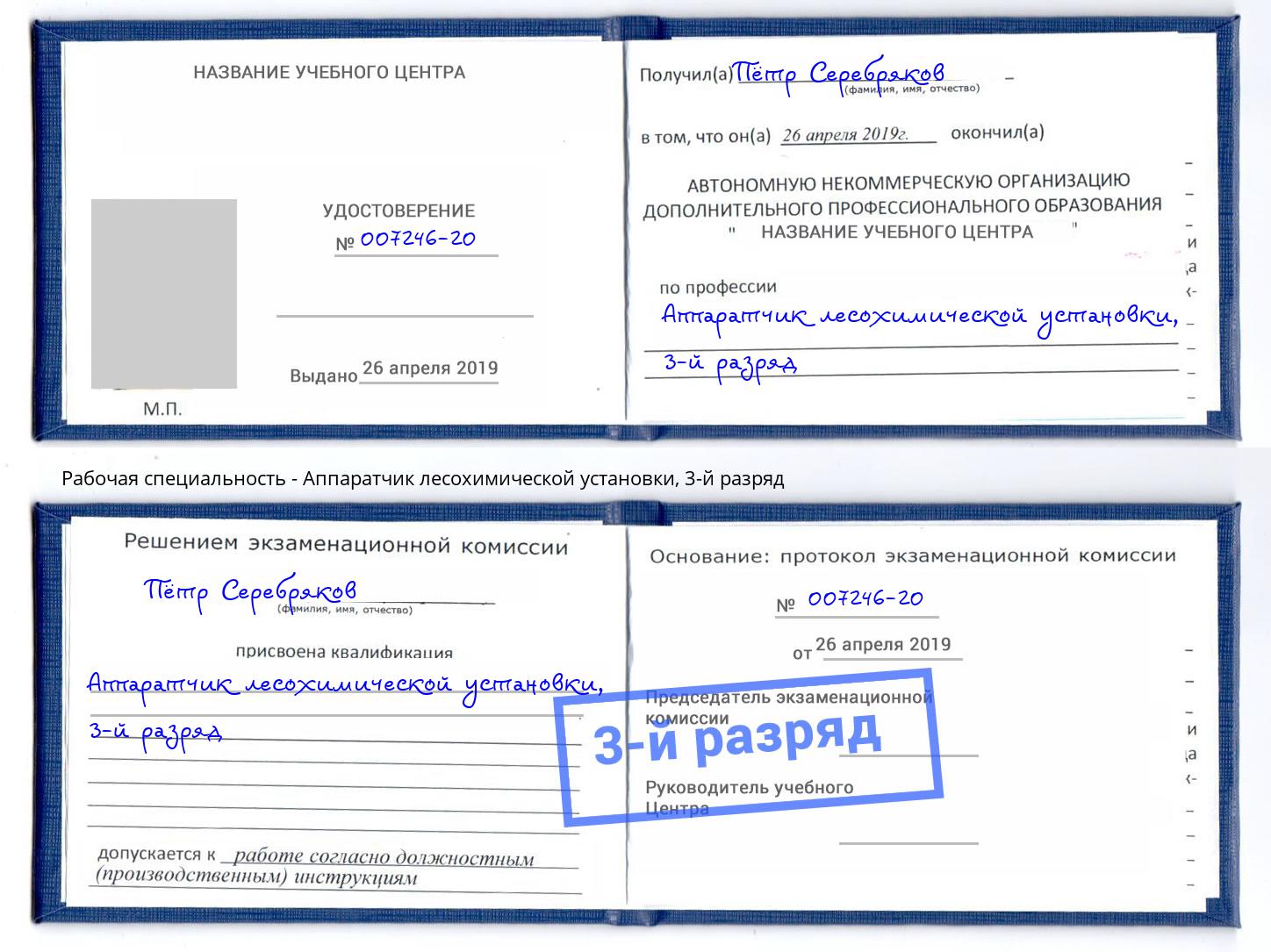 корочка 3-й разряд Аппаратчик лесохимической установки Елец