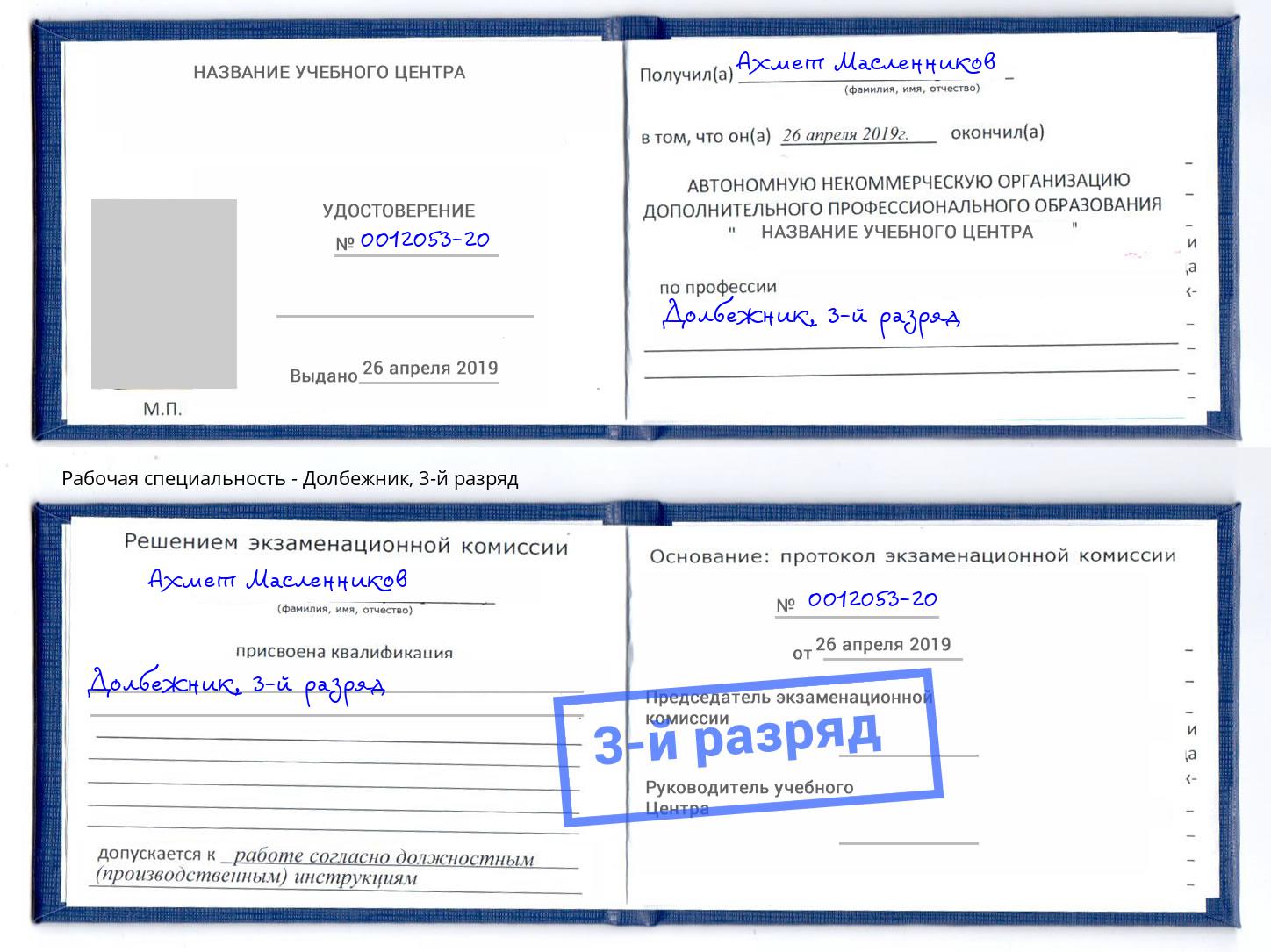 корочка 3-й разряд Долбежник Елец