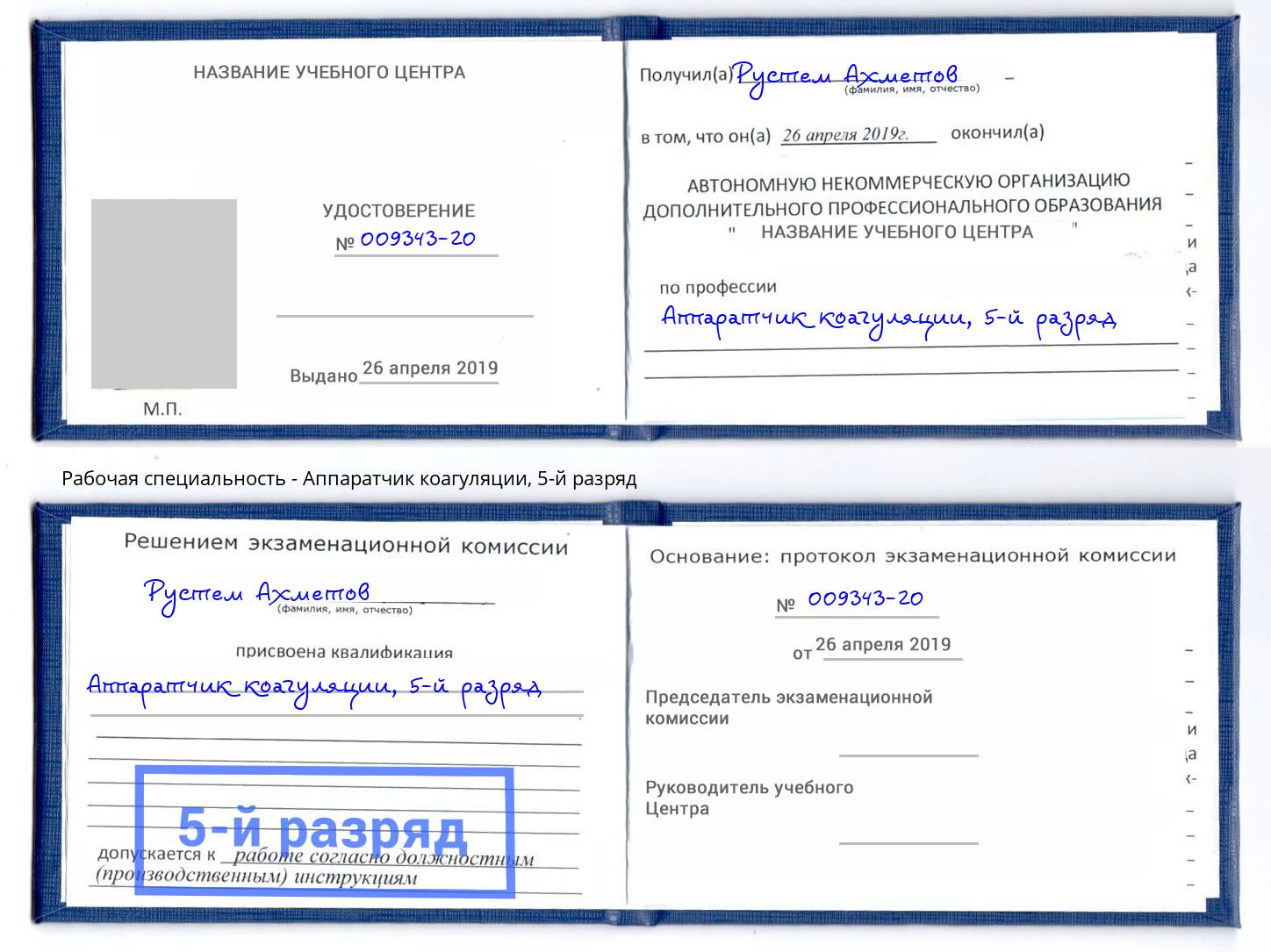 корочка 5-й разряд Аппаратчик коагуляции Елец