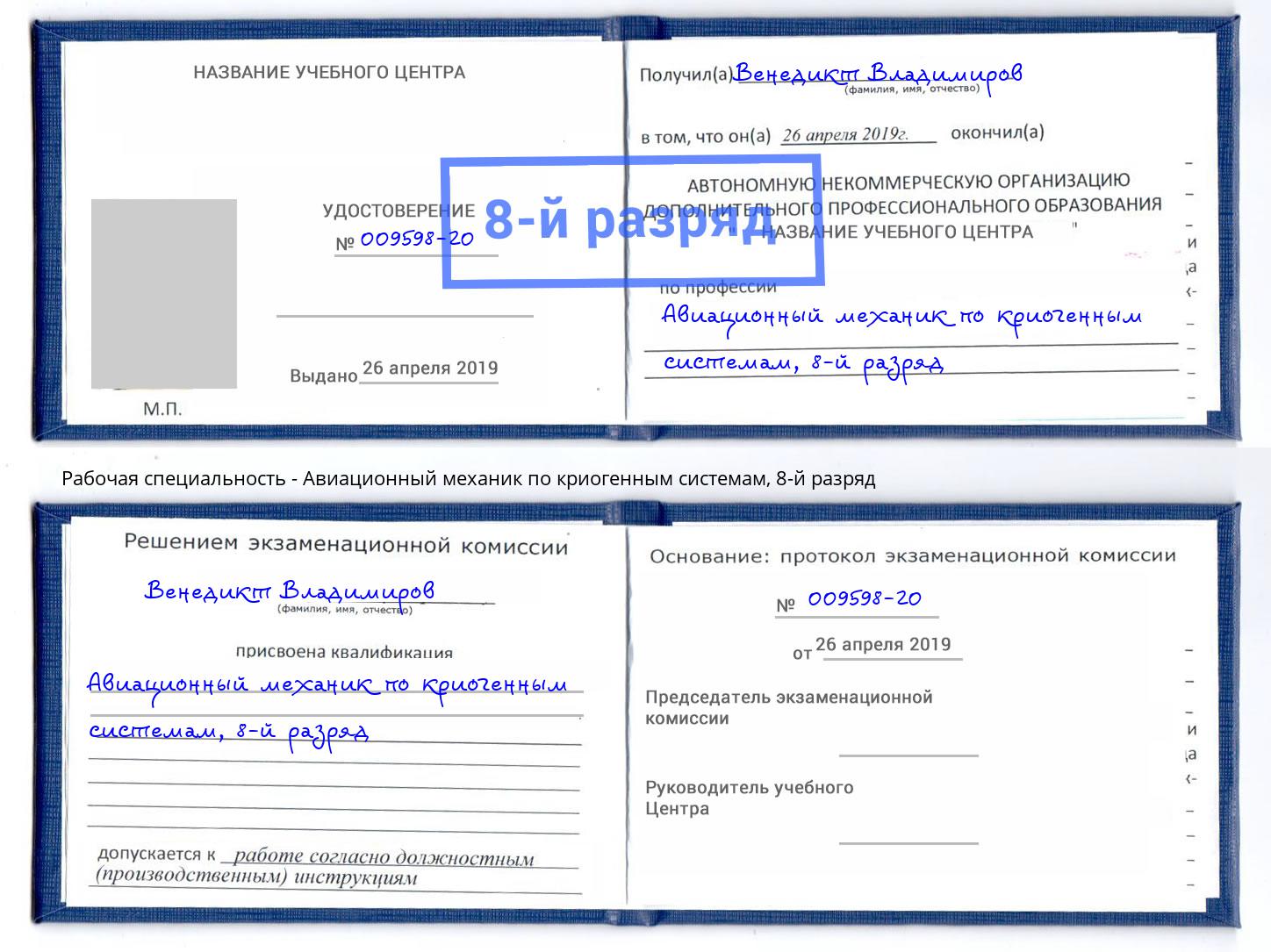 корочка 8-й разряд Авиационный механик по криогенным системам Елец