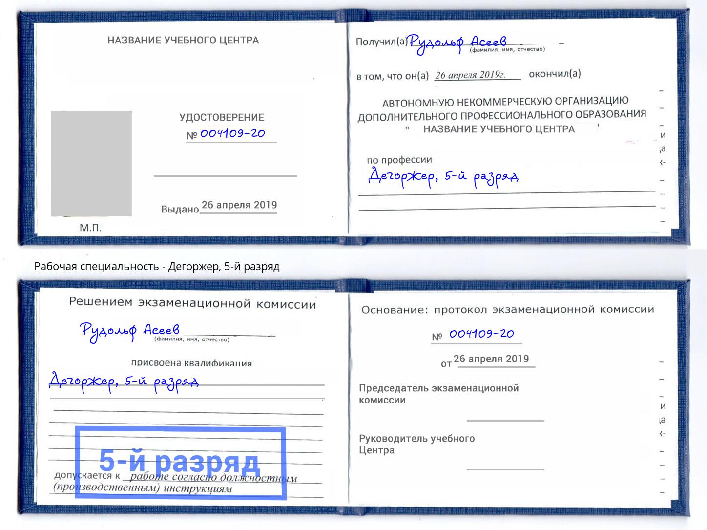 корочка 5-й разряд Дегоржер Елец